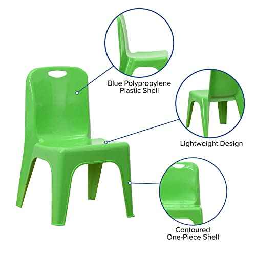 Flash Furniture 2 Pack Green Plastic Stackable School Chair with Carrying Handle and 11" Seat Height