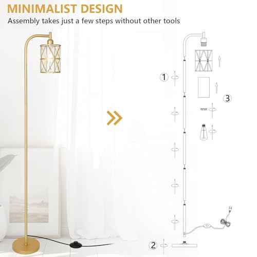 Floor Lamps for Living Room£¬Gold Standing Lamp with Clear Glass Lampshade and Metal Frame£¬Industrial Standing Floor Lamp for Bedroom£¬Modern Tall Lamp for Office, Study Room Corner£¨LED Bulb Included£©
