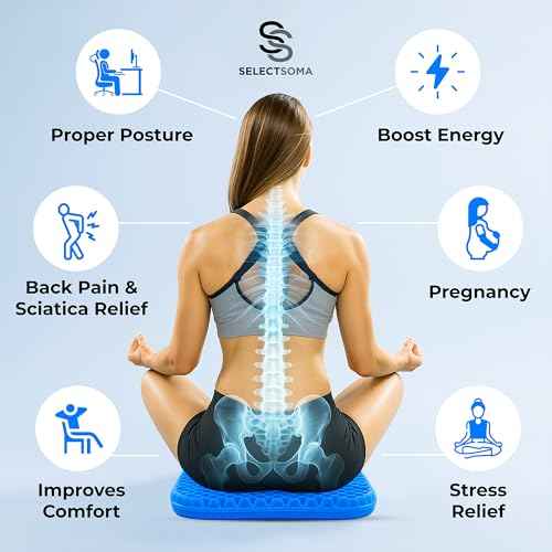 SelectSoma Double-Thick Gel Seat Cushion for Long Sitting Pressure Relief for Back, Sciatica, Coccyx, Tailbone Pain - Cushion for Office Chair, Wheelchair, Car & Truck, Patio Chairs - Egg Seat Pad