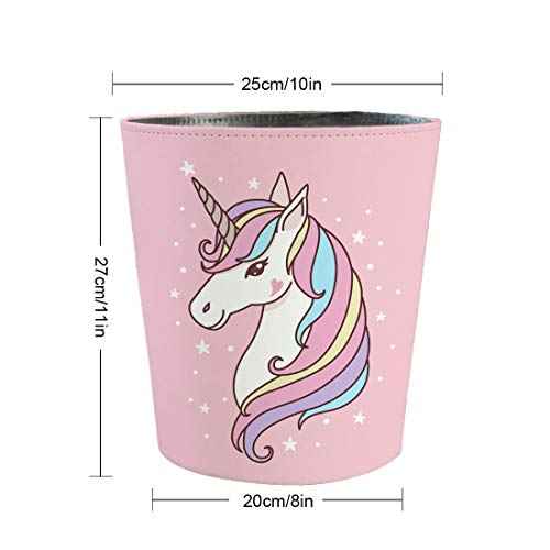 10L Wastebasket Retro Decorative Trash Can Waterproof PU Leather Wastebasket Without Lid Girl's Wastebasket Unicorn Wastebasket for Kitchen, Office, Living Room, Bedroom