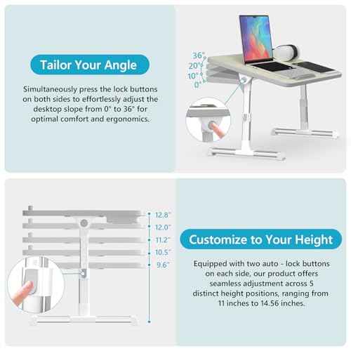 Slendor Laptop Desk Adjustable Laptop Stand Foldable Bed Table Portable Lap Desk Folding Notebook Stand Reading and Writing Holder Breakfast Tray with Drawer and Cooling Fan for Bed Couch Sofa Floor