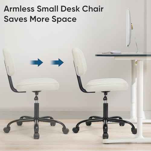 DUMOS Small Armless Home Desk Chair with Low Back Lumbar Support, Height Adjustable PU Leather Computer Task Chair with 360¡Æ Swivel Wheels, for Small Space, Kids and Adults, Beige White
