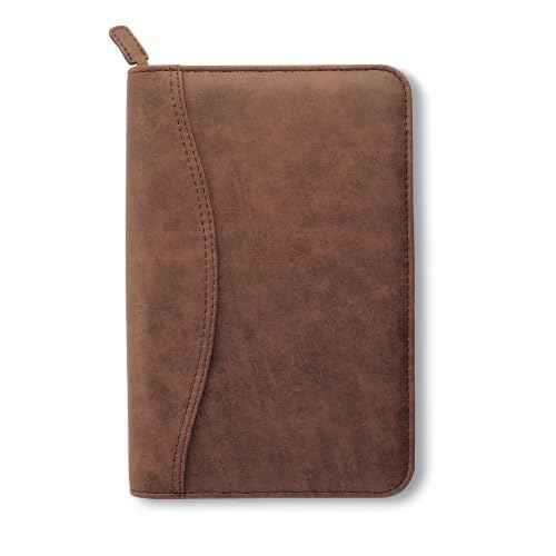 Day-Timer Simulated Distressed Leather Organizer Starter Set, Zip Closure, 8.5 x 5.5 Inches, Brown (D43074)