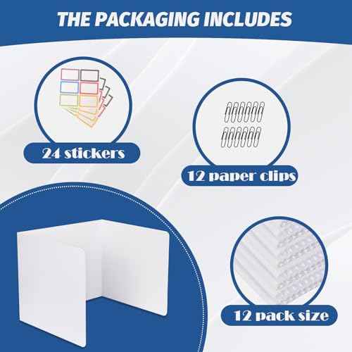 12 Pack Desk Dividers for Students,3-Fold Privacy Screens,Testing Dividers for Classroom Waterproof,Plastic Easy Clean Privacy Shields for Student Includes Extra Labels