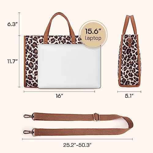 Missnine Laptop Tote Bag Canvas Laptop Bag 15.6 inch Work Shoulder Bags Casual Briefcase Handbag for Travel, Office, School (Leopard Print)