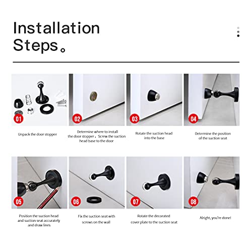 YAGU Door Stopper 6 Pack Magnetic Door Stops, Zinc Alloy Brushed Bronze Door Catch Door Holder Wall Floor Mounted, Metal Soft-Catch
