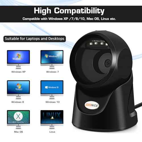 WoneNice Automatic Omnidirectional Desktop Barcode Scanner, USB Wired 1D 2D Barcode Scanner, Square QR Code Scanner, Handfree CMOS Image Bar Code Reader for Warehouse, Supermarket, Retail Store, Books
