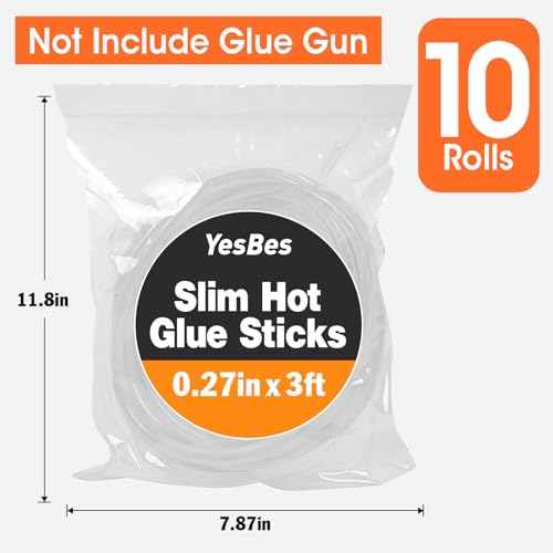 10 Pack Long Mini Hot Glue Stick Rolls, 3 FT Long x 0.27" Diameter Glue Sticks for Glue Gun, Perfect Fit for Mini Glue Guns, Widely Used in Wood, Metal, Glass, Plastic, Floral, Fabric, and More