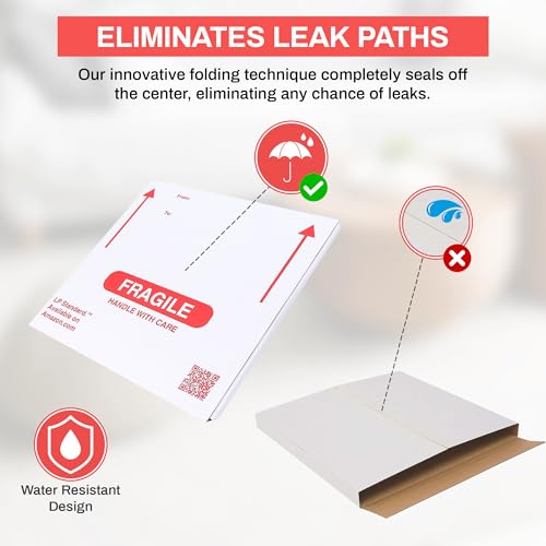 LP Standard (25 Boxes) - Heavy Duty Vinyl Record Mailers, 3x Cardboard Thickness, Protective Warning Icons, and Professional Look - Heavy Duty LP Mailers 13"x13"x0.75" - Fits 1 to 3 Records
