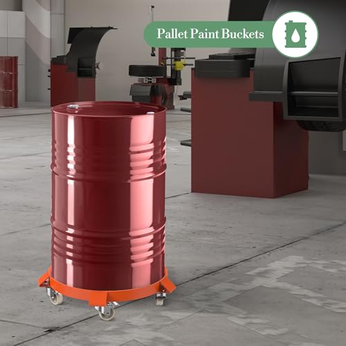 55 Gallon Drum Dolly, 1250 Lb Capacity Barrel Cart with 5 Swivel Casters & Brake, Steel Frame Transport Hand Truck for Industrial Metal/Plastic Drums Storage, Moving, Warehouse, Workshop,2 PCS