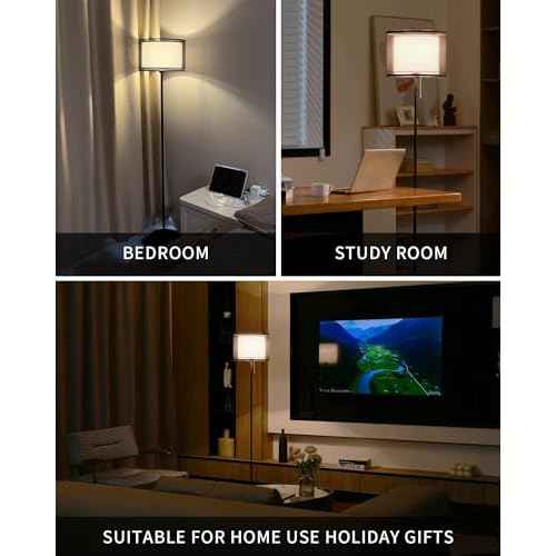 KDG Modern Floor Lamp - Tall Tripod Lamp for Living Room, Bedroom, Office; Fabric Shade, LED Bulb, Warm Light (Black)