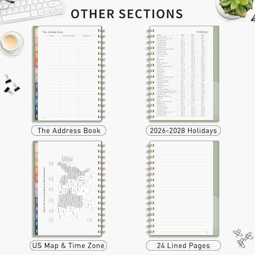 RETTACY 2026 Planner, Weekly and Monthly, Medium Size (5.7" x 8.3"), 2026 Calendar, Jan 2026 - Dec 2026, 12-Month Tabs, Flexible Plastic Cover, 100 GSM Thick Paper, Spiral-bound (Light Green)