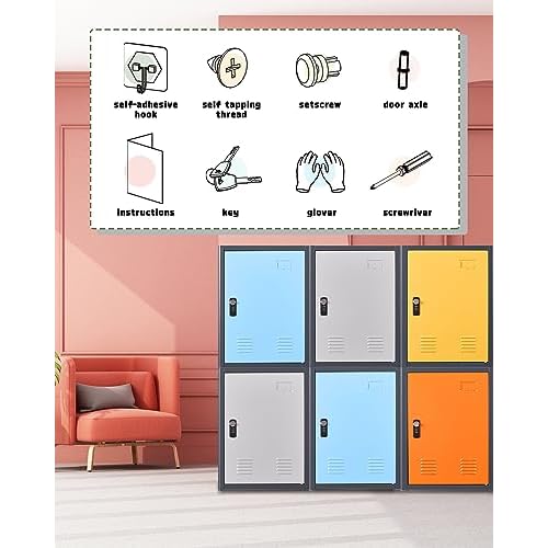 20" H Metal Locker Storage Cabinet, Lockable Cabinet, Small Lockerfor Employees, Lockable 1 Door with 2 Hooks Organizer for Bedroom, School, Office, Playroom, Daycare, Garage