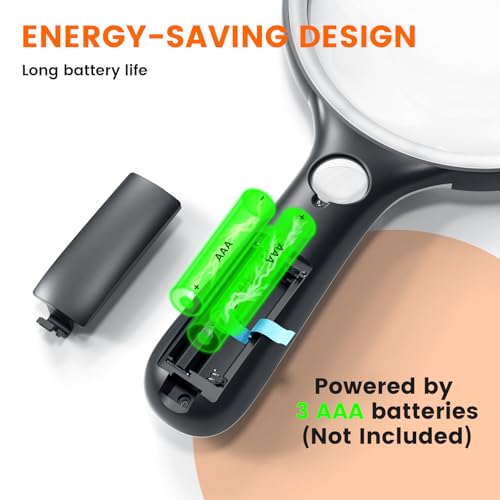 Magnifying Glass with Light Large 5" Lens, 20X 30X Handheld Illuminated Lighted Magnifier 24LED 1UV Light for Seniors, Reading, Coins, Jewelry, Close Work