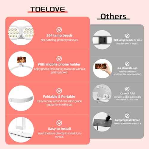 29" Large Half Moon Light for Nail Desk, Foldable Arch Nail Lamp with Phone Holder, 3 Color Modes,10 Brightness, Perfect for Manicure Handicraft Lighting, White