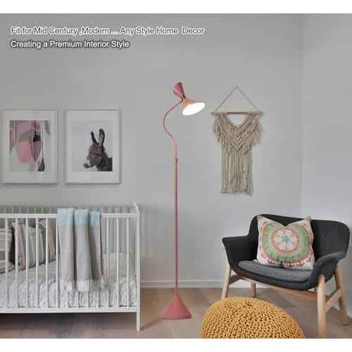 Fiqevs Modern Floor Lamp for Living Room with 6W LED Bulb, Metal Lampshade, Foot Switch, Industrial Tall Reading Lamp for Bedroom, Office, Nursery Room, Corner (Pink)