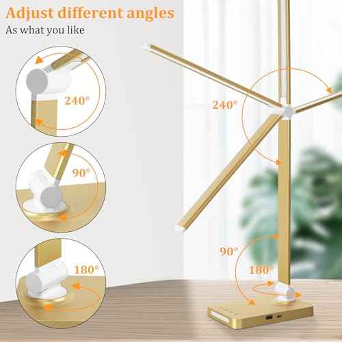 LED Desk Lamp with USB Ports,Touch Desk Lamps for Home Office with 5 Color Modes,3 Brightness Desk Light with Small Night Light,Reading Lamp Table Lamp for Bedroom Bedside Study Gold £¨with Adapter£©