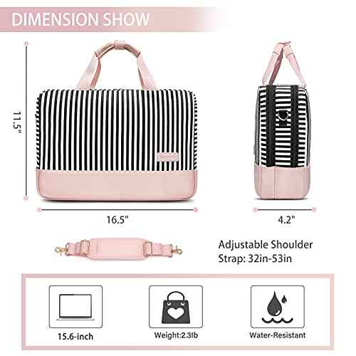 Laptop Bag for Women Computer Bags 15.6 Inch Laptop Case,Water Resistant Canvas Women Briefcase for Work,Business,Travel (Pink)