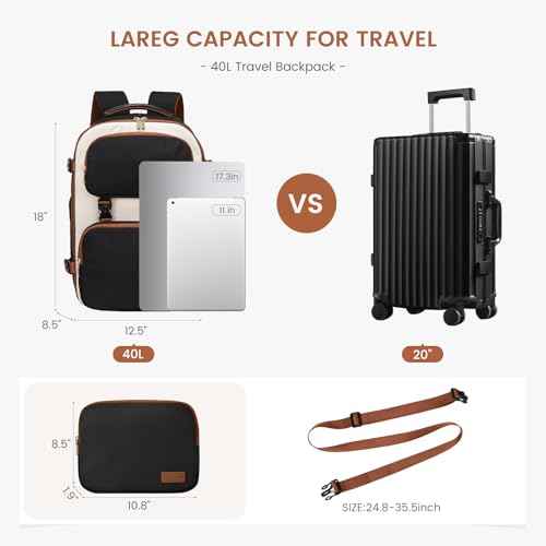 LOVEVOOK Travel Backpack for Women Men, TSA Carry on Backpack Flight Approved 40L Fits 17 Inch Laptop, Waterproof Personal Item Travel Bag Business Weekender Daypack with Detachable Crossbody Bag