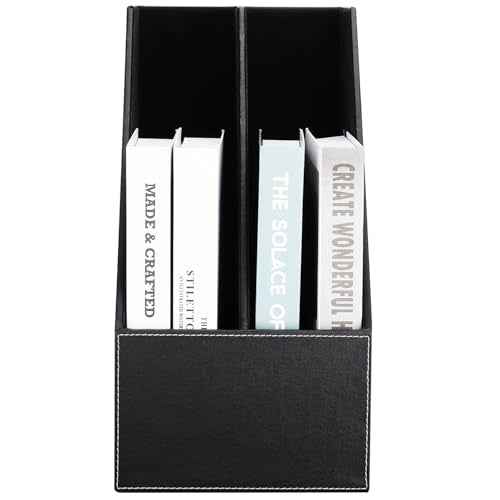 KINGFOM Wooden Leatherette Desktop File Folder Organizer and Document File Stand Journals Magazine Rack 2 Slots (black)
