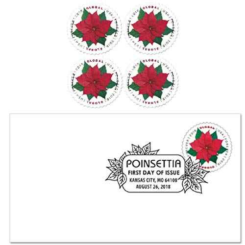 Global Poinsettia (Block of 4) Postage Forever Stamps (Good for 1 Ounce of International First-Class Mail) 2018 Scott #5311