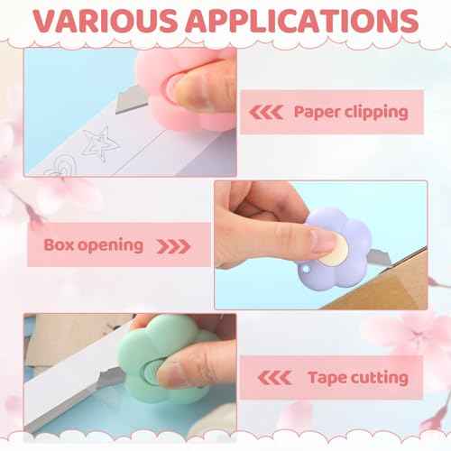 Honoson 8 Pieces Mini Utility Knives Cloud and Flower Shaped Box Cutter Retractable Letter Opener Paper Envelope Carton Portable Cutter with Hole for Office and Home Use(Flower)