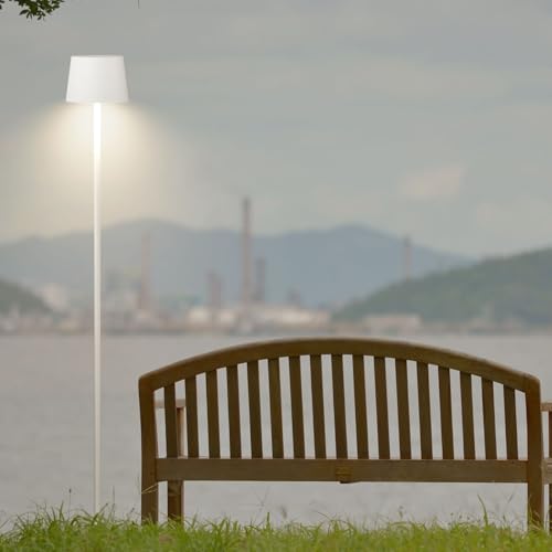Cordless Floor Lamp, 7000mAh Battery, IP54 Waterproof, Adjustable Height, Indoor/Outdoor/Outdoor Modern Standing Lamp (White)