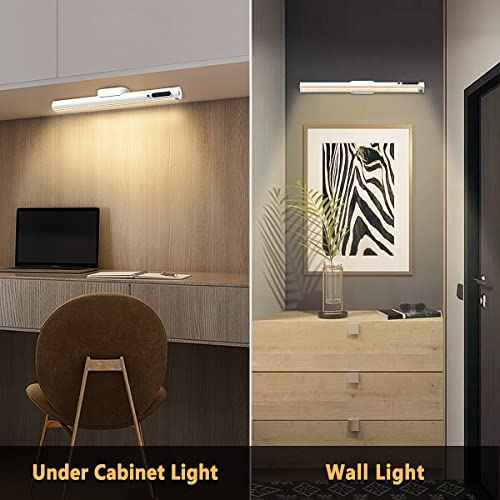 Hapfish Battery Powered Operated Wall Strip Lights, Rechargeable Magnetic LED Light Bar with Remote, Dimmable Desk Lamp, Under Cabinet Lighting Wireless for Mirror Closet Bathroom Kitchen ? White