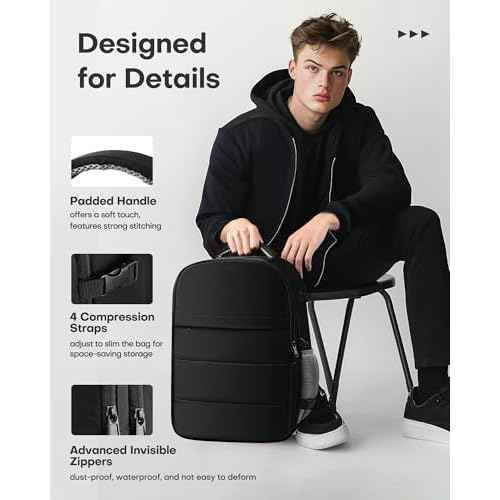 HOTOR Travel Backpack - Flight Approved Travel Bag for Men and Women, Carry on Luggage for 15.6" Laptop and Travel Essentials for Work, Business, Weekender, College 11.8"x7.9"x17.3" (Black)