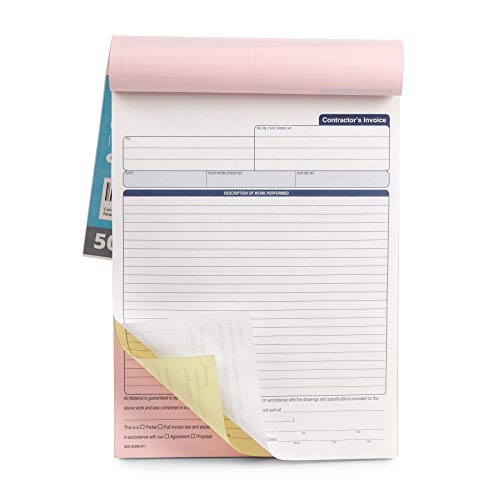 Blue Summit 3-Part Carbonless Contractor Invoice Book, 50 Sets