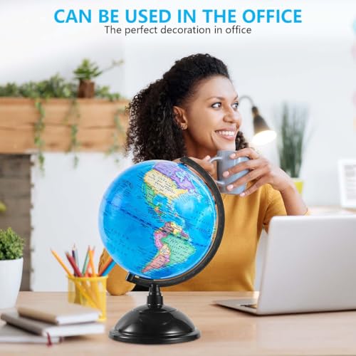 KISEER 8 Inch Rotating World Globe with Stand - Blue Educational Globe for Kids & Classroom