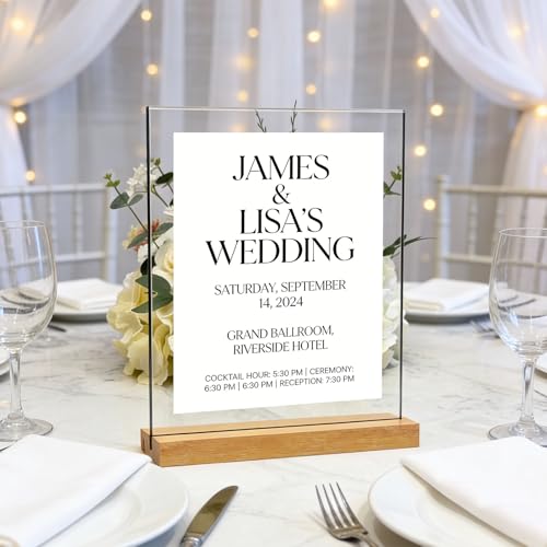 5x7 Inch Acrylic Sign Holder with Wood Base - 3 Pack, Vertical or Slant Back Display