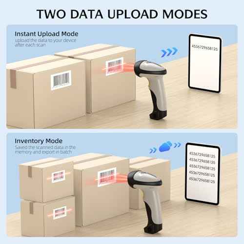TEEMI Bluetooth Barcode Scanner with Optional Stand, 1d Laser Handheld Automatic Bar Code Reader for iPhone iPad Android Tablet PC, Mac OS X, Android, Windows 10 and iOS 14 (Stand Included)