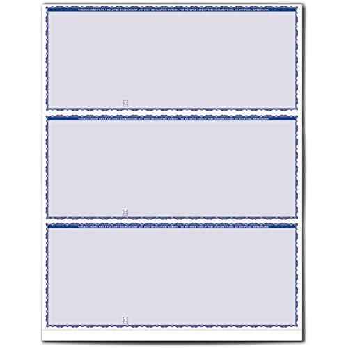 VersaCheck Secure Checks - 750 Blank Business Checks - Blue Premium - 250 Sheets Form #3000-3 Per Sheet