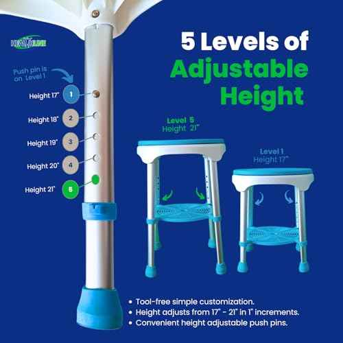 Healthline Round Bath Stool Shower Chair, Compact Shower Stool and Bench 350 Lbs - Small Bathtub Stool Chair for Shower, Non-Slip Seat, 360 Degree Rotating Padded Seat, Adjustable Height