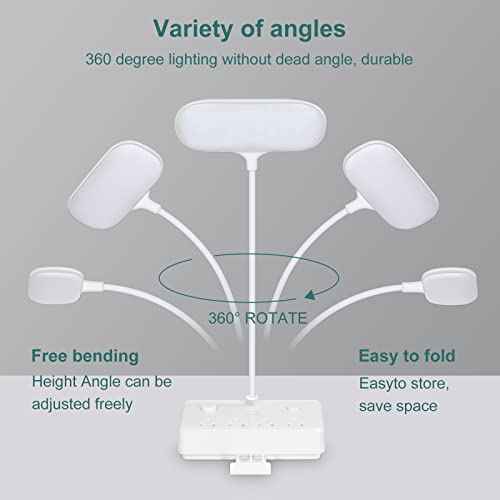 LED Desk Lamp with 2 USB Charging Port and 4 AC Power Outlet - 3 Lighting Modes, Adjustable Gooseneck, Eye-Caring Small White Table Lamp for Home Office College Dorm Room Essentials