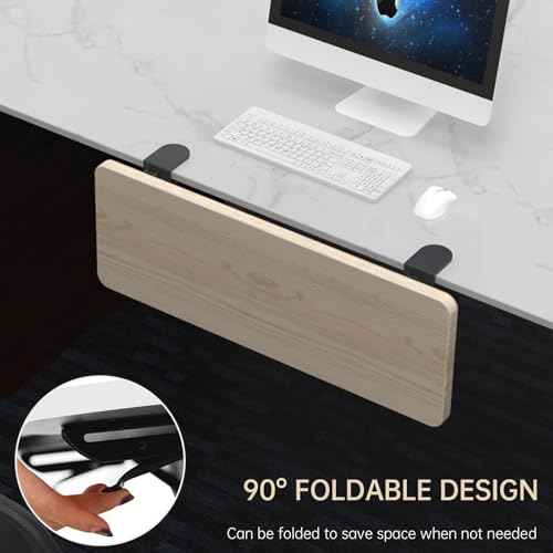 Ergonomics Desk Extender Tray, 25.2x9.5" Punch-Free Clamp on, Foldable Keyboard Drawer Tray, Table Mount Arm Wrist Rest Shelf, Computer Elbow Arm Support