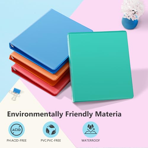 ViVin 1 Inch Round Ring View Binder for Durability, Standard 3 Ring Binder for 200 Sheets of US Letter Size Paper, PVC-Free, 12-Pack (Assorted)