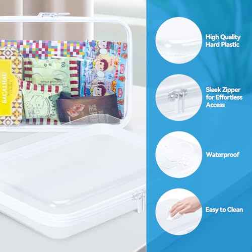 3Pcs Clear Hard Shell Zipper Case, BIiss Plastic Bins for Organizing, Clear Zipper Pouches Makeup Case & Lidded Storage Bins Organizer for Home Storage Cosmetics, Puzzles