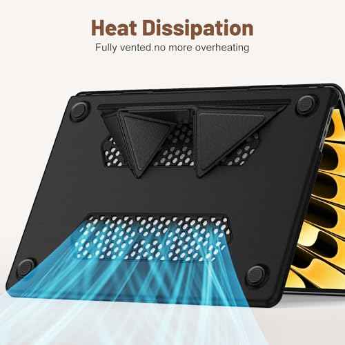 Compatible for MacBook Air 15 inch Case, Foldable Stand, Exquisite PU Leather Protective Hard Shell Cover for M4 M3 M2 2025 2024 2023 A3241 A3114 A2941, Black