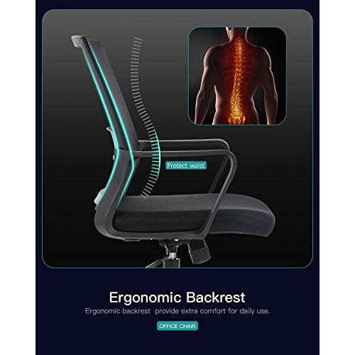 Office Chair Ergonomic Desk Chair Mid Back Computer Chair with Lumbar Support Armrests Breathable Mesh Height Adjustable Chair Rolling Swivel Chairs for Home Office,Black
