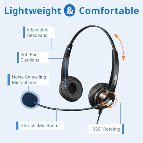 Callez RJ9 Phone Headset with Mic Noise Cancelling, Office Telephone Headset with Quick Disconnect Cord Compatible with Cisco IP Phones 7940 7941 7942 7945 7960 7962 7965 7821 7841 8811 8841 8845 8851