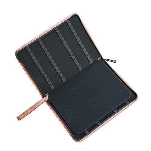 Real Leather Pen Case for Fountain Pen/Rollerball Pen, Genuine Cowhide Holder Pouch Bag for 46 Pens, Fit in Various Size Large Capacity Office Business Gift - Brown