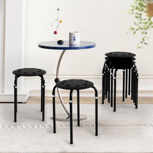 VINGLI Black 6-Pack Stackable Plastic Stools for Home Office - Space Saving, Durable
