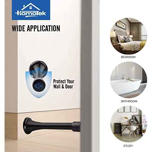 HOMOTEK 52 Pack Black Spring Door Stops,3-1/8" Heavy Duty Door Stop - Flexible Spring Door Stopper with Low Mounted Black Rubber Bumper Tips