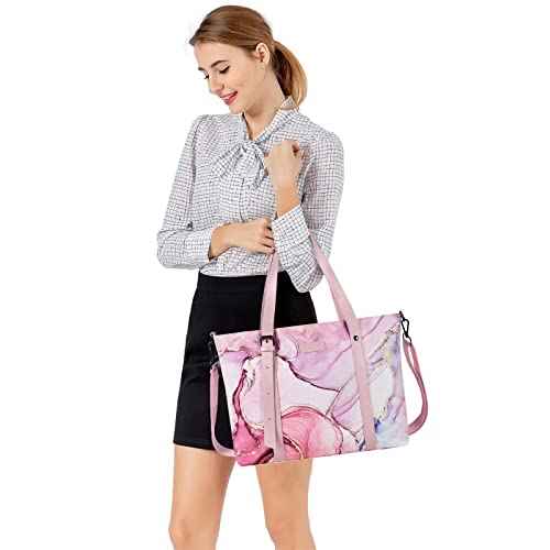 MOSISO USB Port Laptop Tote Bag (17-17.3 inch) with Adjustable Top Handle, Laptop Bag for Women, Polyester Work Travel Office Large Computer Shoulder Handbag Marble MO-MBH216