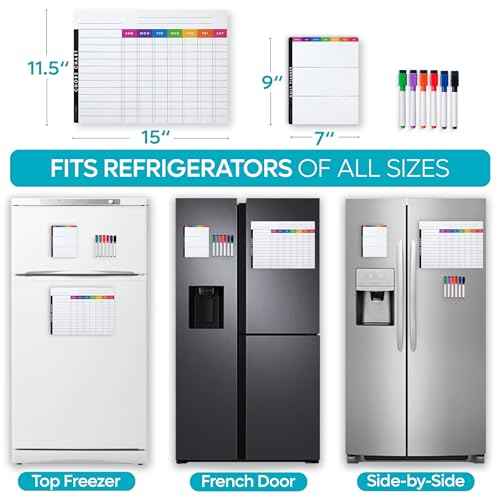 Magnetic Chore Chart Dry Erase Whiteboard Set - Pocket Charts for Multiple Kids, Teens & Adults (15"x 11.5"), Daily to-Do, Grocery, Notes (9"x 7") -Behavior Chart for Fridge & 6 Fine Tip Markers