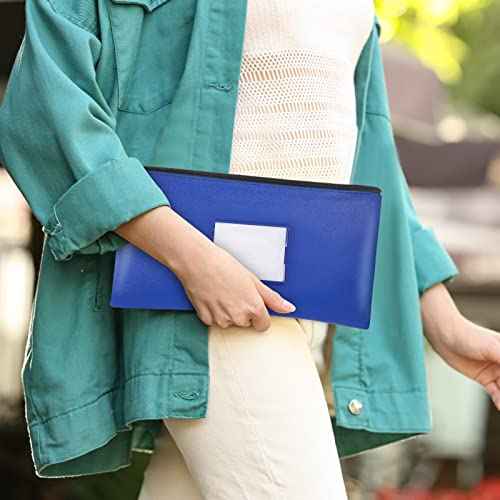 30 Pieces Money Bank Bag with Zipper Pouch for Cash 11 x 6 Inch Security Bank Deposit Bag with Clear Window Leatherette Money Cash Coin Wallet(Royal Blue)