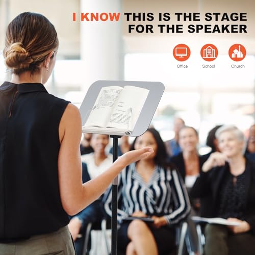 Portable Floor Lectern Podium Stand for Speech, Presentation, with Black Stand, Gray Board and Adjustable Height for Laptop, Book or Sheet Music