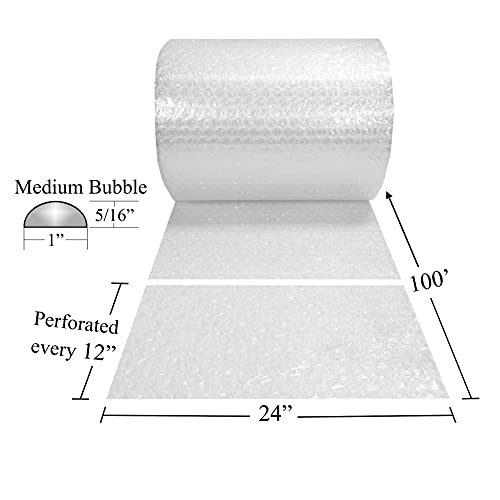 uBoxes Bubble Cushioning Wrap - 24-Inch Wide x 100 Feet Medium Bubbles, Clear (BUBBMED24100) - Packing & Shipping Material